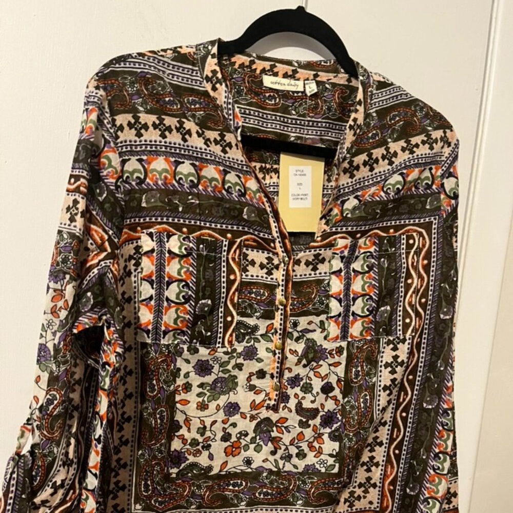 NWT COTTON DAISY LONG SLEEVE SHEER BLOUSE SZ L